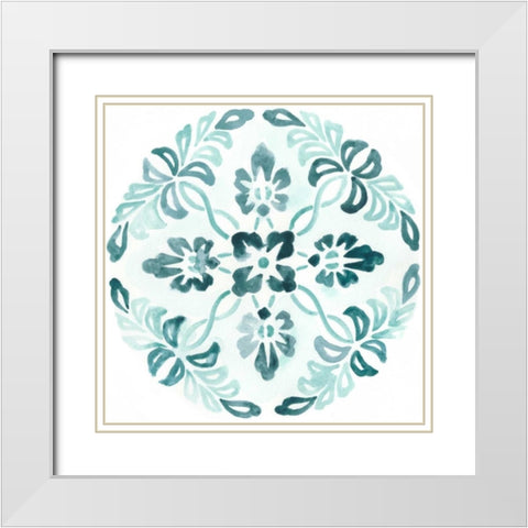 Aqua Medallions II White Modern Wood Framed Art Print with Double Matting by Vess, June Erica
