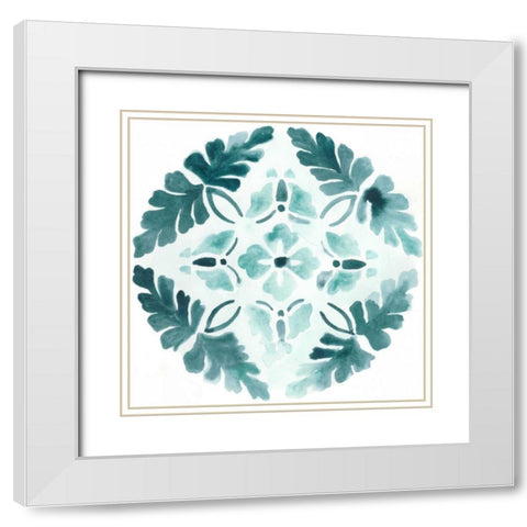 Aqua Medallions III White Modern Wood Framed Art Print with Double Matting by Vess, June Erica