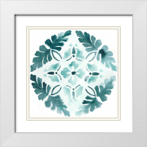 Aqua Medallions III White Modern Wood Framed Art Print with Double Matting by Vess, June Erica