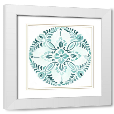 Aqua Medallions IV White Modern Wood Framed Art Print with Double Matting by Vess, June Erica