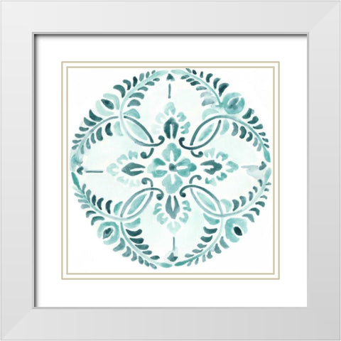 Aqua Medallions IV White Modern Wood Framed Art Print with Double Matting by Vess, June Erica
