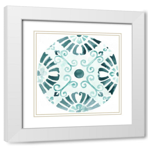 Aqua Medallions V White Modern Wood Framed Art Print with Double Matting by Vess, June Erica