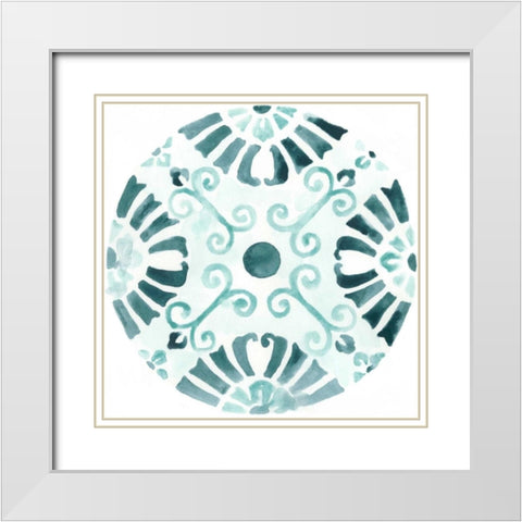 Aqua Medallions V White Modern Wood Framed Art Print with Double Matting by Vess, June Erica