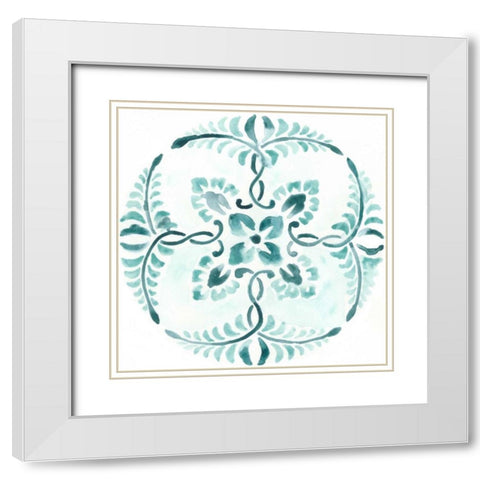Aqua Medallions VI White Modern Wood Framed Art Print with Double Matting by Vess, June Erica