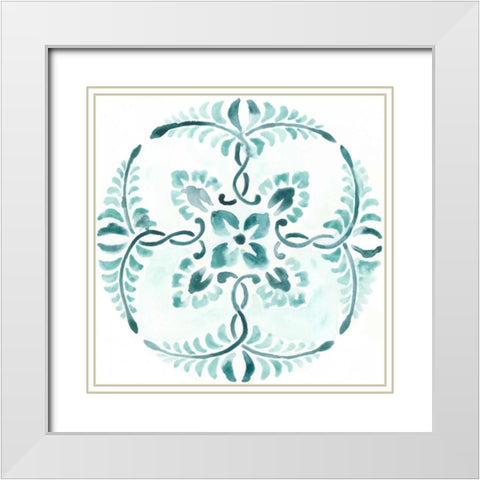 Aqua Medallions VI White Modern Wood Framed Art Print with Double Matting by Vess, June Erica