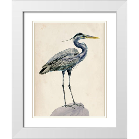 Blue Heron Rendering I White Modern Wood Framed Art Print with Double Matting by Wang, Melissa