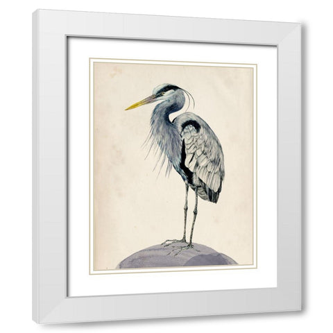 Blue Heron Rendering II White Modern Wood Framed Art Print with Double Matting by Wang, Melissa