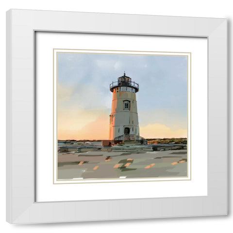 Lighthouse Scene I White Modern Wood Framed Art Print with Double Matting by Kalina, Emily