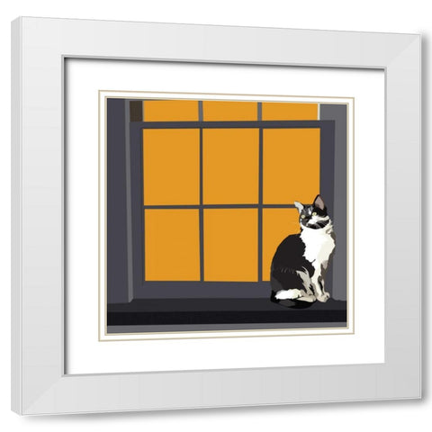 Cat on a Window Sill I White Modern Wood Framed Art Print with Double Matting by Kalina, Emily