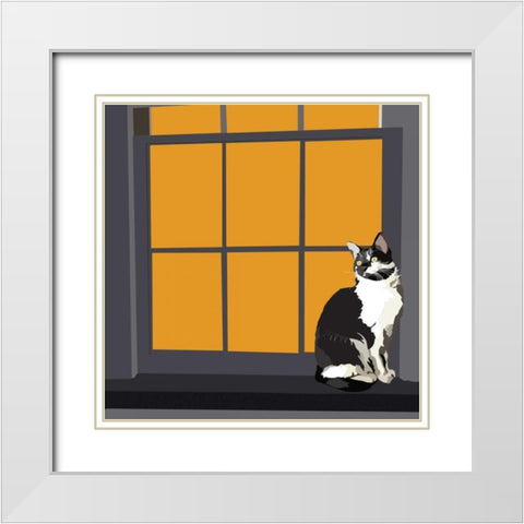 Cat on a Window Sill I White Modern Wood Framed Art Print with Double Matting by Kalina, Emily