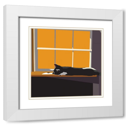 Cat on a Window Sill II White Modern Wood Framed Art Print with Double Matting by Kalina, Emily