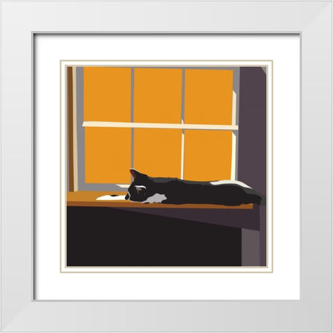 Cat on a Window Sill II White Modern Wood Framed Art Print with Double Matting by Kalina, Emily