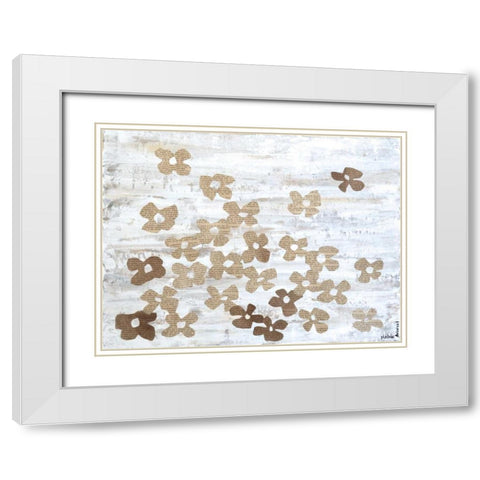 Stenciled Posies II White Modern Wood Framed Art Print with Double Matting by Avondet, Natalie