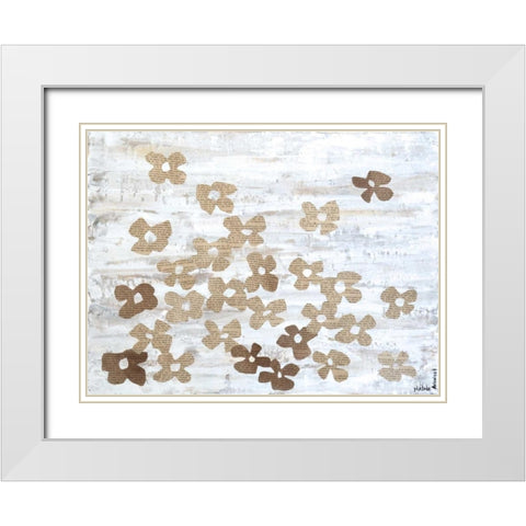 Stenciled Posies II White Modern Wood Framed Art Print with Double Matting by Avondet, Natalie