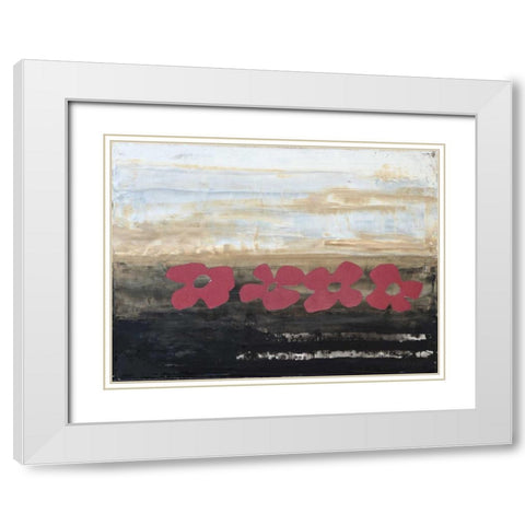 Stenciled Posies IV White Modern Wood Framed Art Print with Double Matting by Avondet, Natalie
