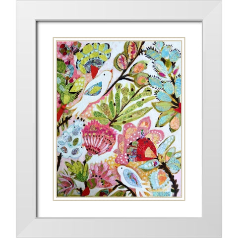 Paper Birds I White Modern Wood Framed Art Print with Double Matting by Fields, Karen