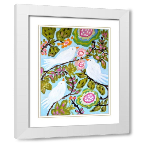 Sweet Love Birds I White Modern Wood Framed Art Print with Double Matting by Fields, Karen