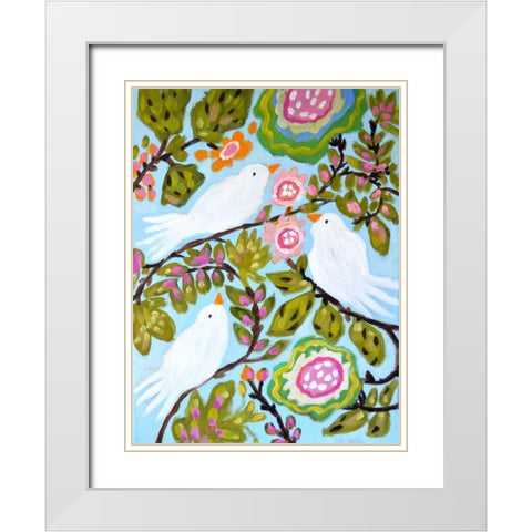 Sweet Love Birds I White Modern Wood Framed Art Print with Double Matting by Fields, Karen