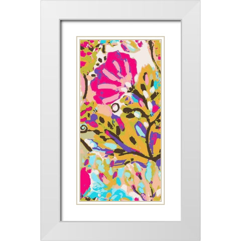 Pink Boho Floral I White Modern Wood Framed Art Print with Double Matting by Fields, Karen