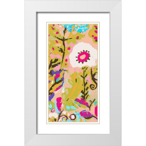 Pink Boho Floral II White Modern Wood Framed Art Print with Double Matting by Fields, Karen