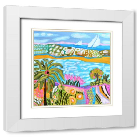 Palm Retreat White Modern Wood Framed Art Print with Double Matting by Fields, Karen