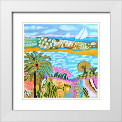Palm Retreat White Modern Wood Framed Art Print with Double Matting by Fields, Karen