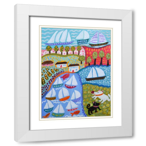 Dogs and Sailboats White Modern Wood Framed Art Print with Double Matting by Fields, Karen