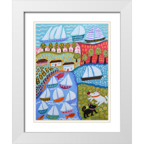 Dogs and Sailboats White Modern Wood Framed Art Print with Double Matting by Fields, Karen
