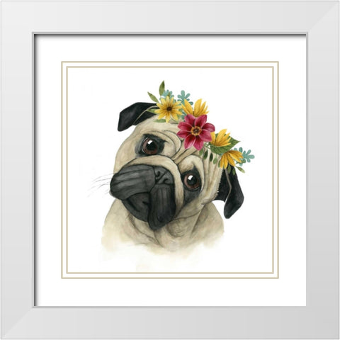 Flower Crown Pup I White Modern Wood Framed Art Print with Double Matting by Popp, Grace