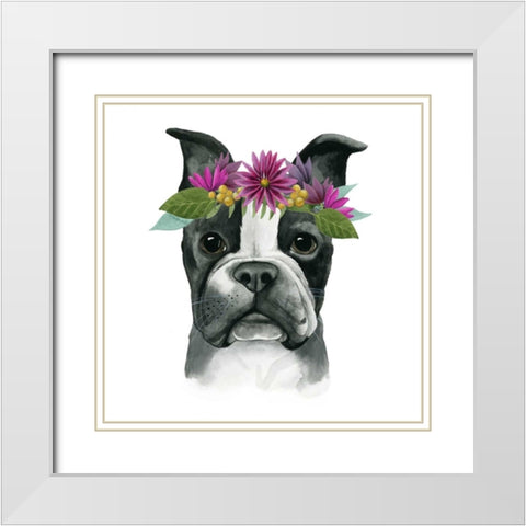 Flower Crown Pup II White Modern Wood Framed Art Print with Double Matting by Popp, Grace