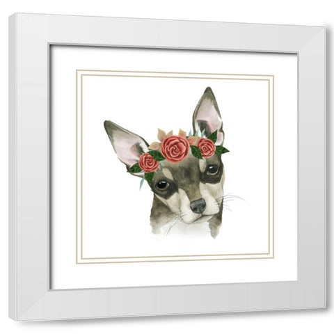 Flower Crown Pup III White Modern Wood Framed Art Print with Double Matting by Popp, Grace