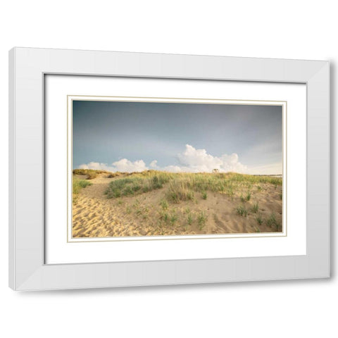 First Landing Dunes V White Modern Wood Framed Art Print with Double Matting by Mead, Adam