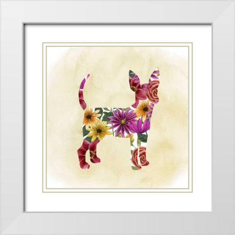 Flower Power Pup I White Modern Wood Framed Art Print with Double Matting by Popp, Grace