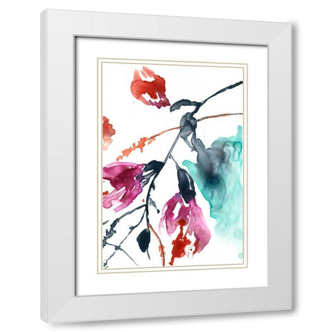 Hanging Fuchsia II White Modern Wood Framed Art Print with Double Matting by Goldberger, Jennifer