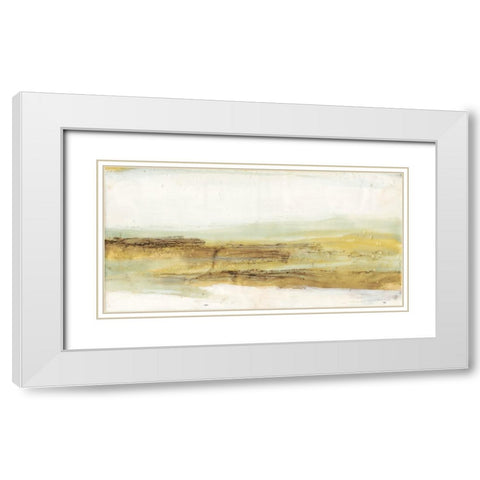 Mint And Ochre Horizon II White Modern Wood Framed Art Print with Double Matting by Goldberger, Jennifer