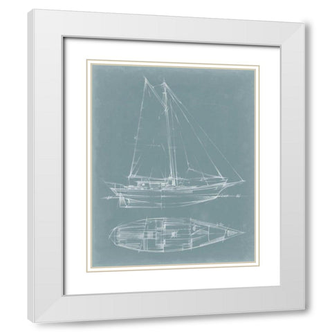 Yacht Sketches III White Modern Wood Framed Art Print with Double Matting by Harper, Ethan