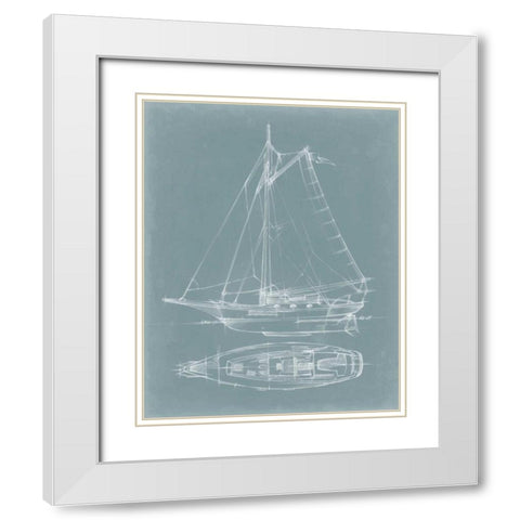 Yacht Sketches IV White Modern Wood Framed Art Print with Double Matting by Harper, Ethan