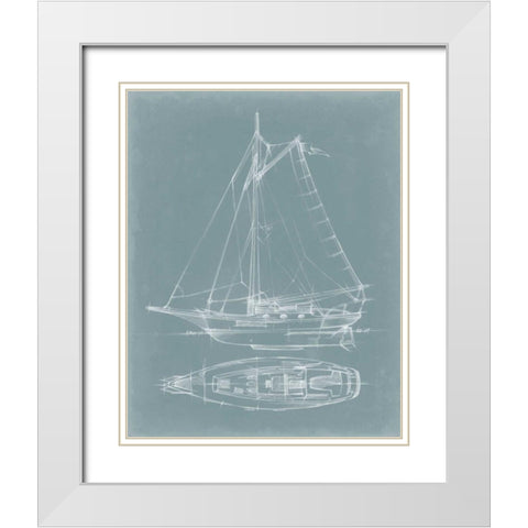 Yacht Sketches IV White Modern Wood Framed Art Print with Double Matting by Harper, Ethan