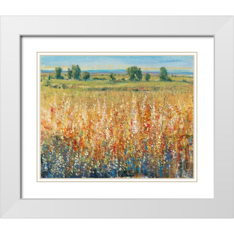 Gold and Red Field II White Modern Wood Framed Art Print with Double Matting by OToole, Tim