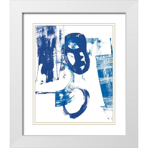 Blue Scribbles II White Modern Wood Framed Art Print with Double Matting by Vision Studio