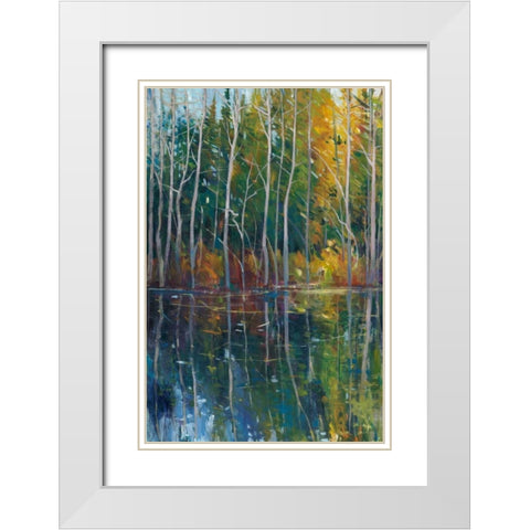 Pine Reflection II White Modern Wood Framed Art Print with Double Matting by OToole, Tim