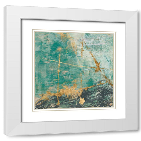 Teal Lace II White Modern Wood Framed Art Print with Double Matting by Goldberger, Jennifer