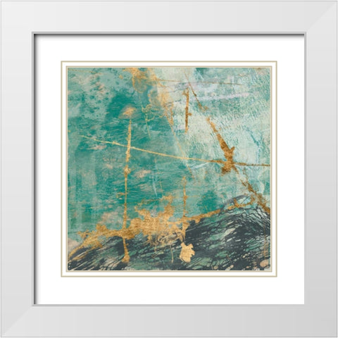 Teal Lace II White Modern Wood Framed Art Print with Double Matting by Goldberger, Jennifer