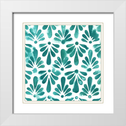 Aquamarine Motif I White Modern Wood Framed Art Print with Double Matting by Popp, Grace