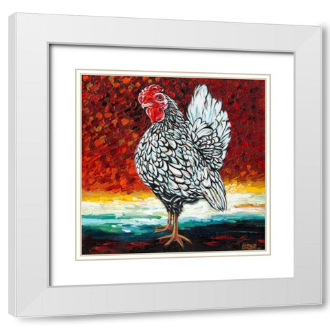 Fancy Chicken II White Modern Wood Framed Art Print with Double Matting by Vitaletti, Carolee