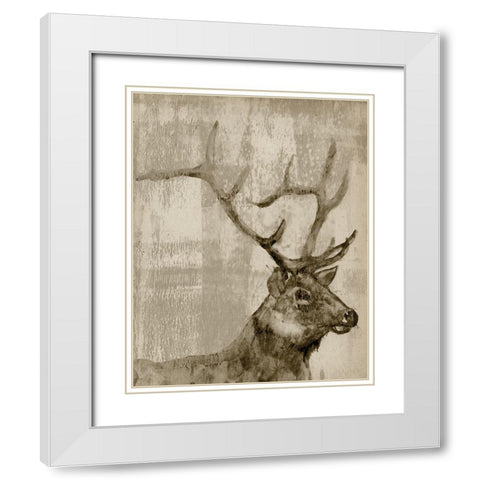 Sepia Elk White Modern Wood Framed Art Print with Double Matting by Goldberger, Jennifer