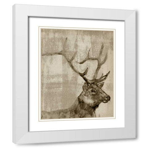 Sepia Elk  White Modern Wood Framed Art Print with Double Matting by Goldberger, Jennifer