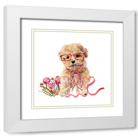 Valentine Puppy II White Modern Wood Framed Art Print with Double Matting by Wang, Melissa