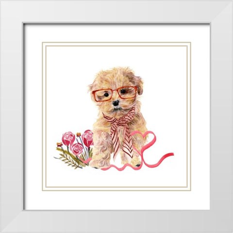 Valentine Puppy II White Modern Wood Framed Art Print with Double Matting by Wang, Melissa