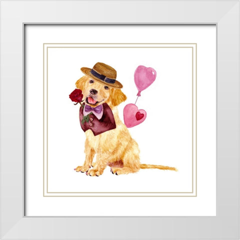 Valentine Puppy V White Modern Wood Framed Art Print with Double Matting by Wang, Melissa